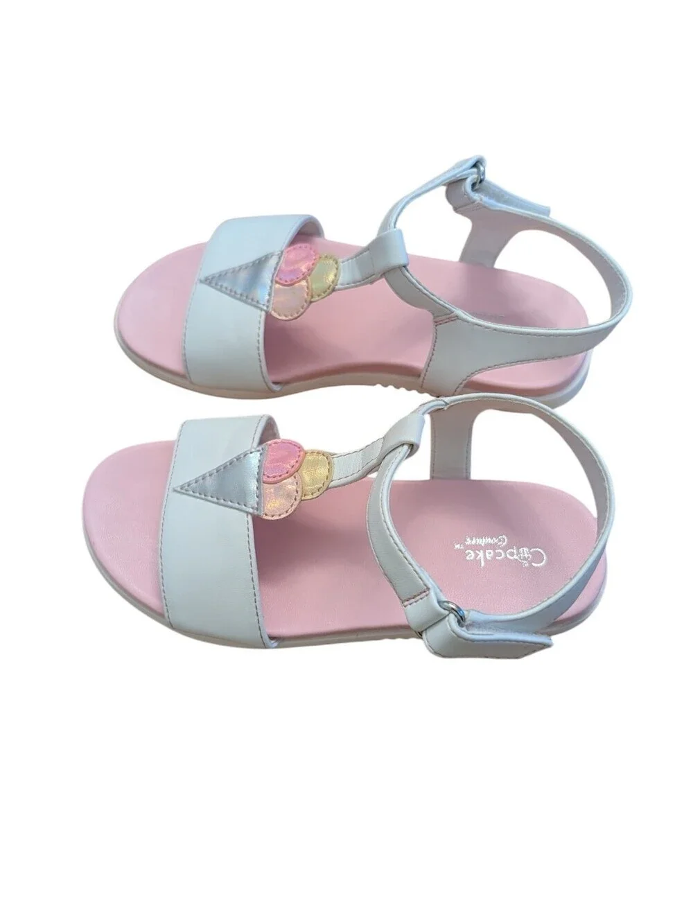 Cupcake Couture Girls' White and Pink T-Strap Sandals Leather Size 11